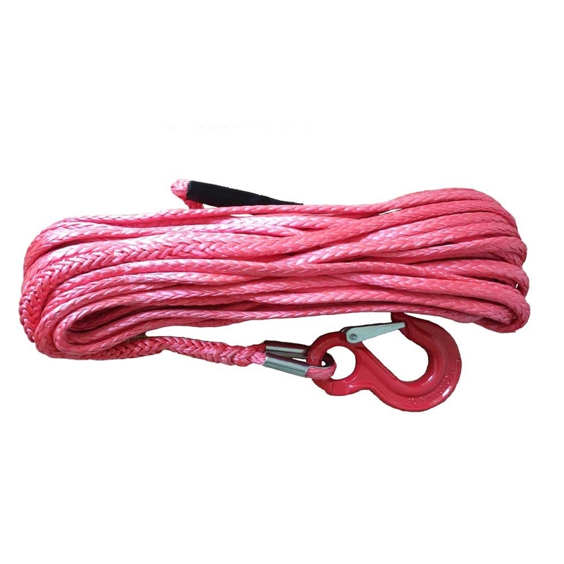 Twelve Strand Red 50 Ft Synthetic Winch Rope With Hook , UHMWPE Fiber 4x4 Winch Cable